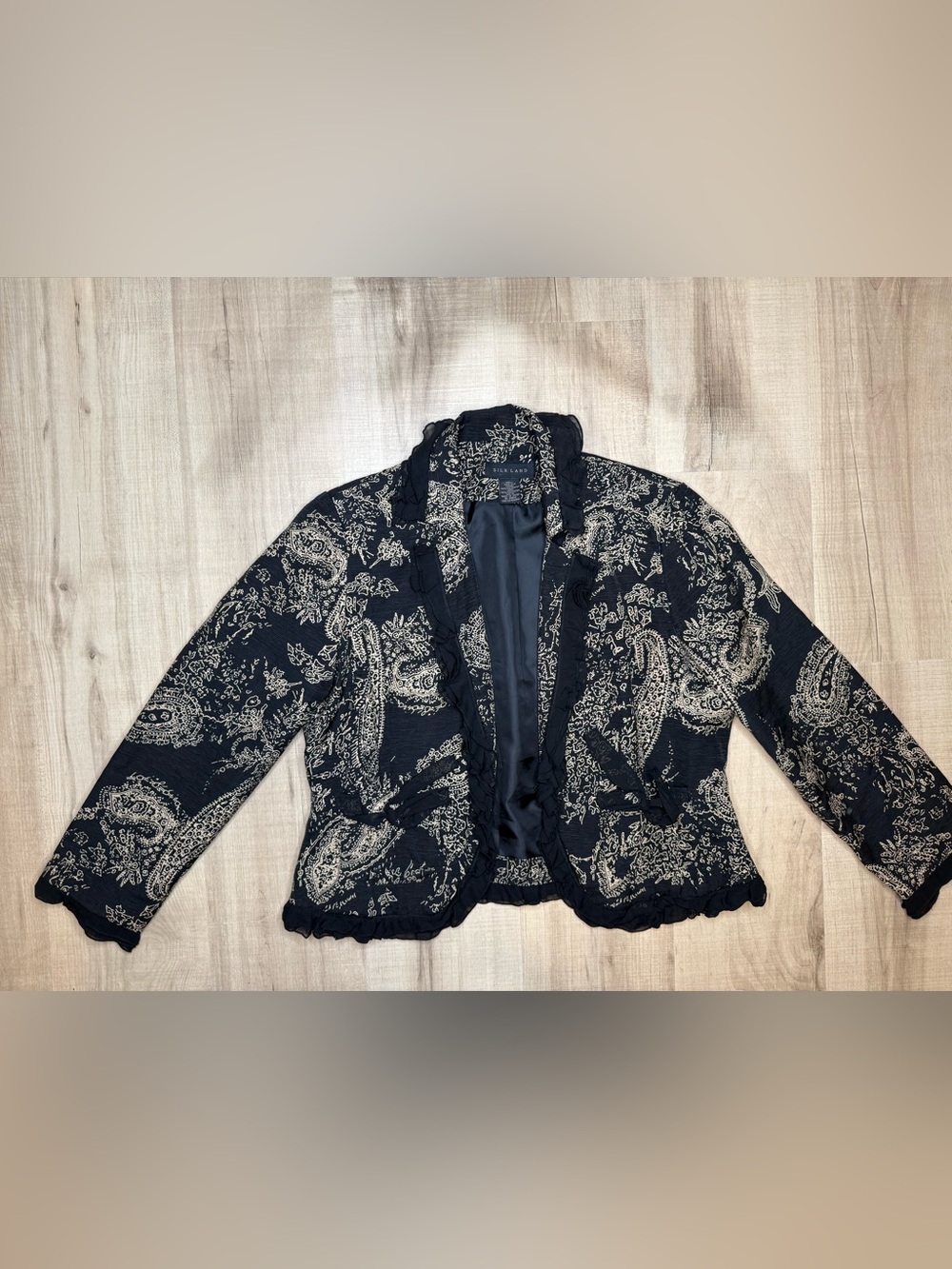 Silk Black Jacket with Cream Paisley Print
